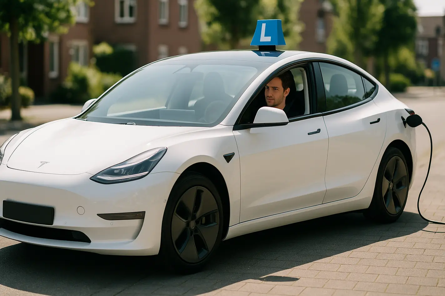 Moderne elektrische lesauto voor elektrisch rijden via rijschool